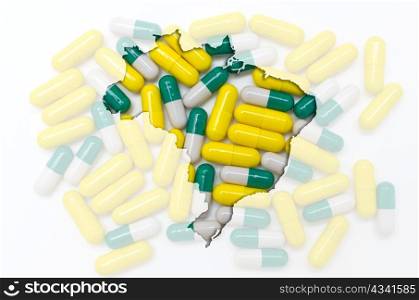 Outline brazil map with transparent background of capsules symbolizing pharmacy and medicine