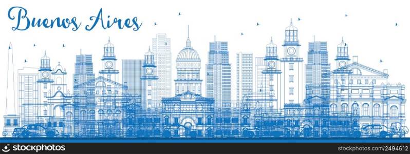 Outline Buenos Aires Skyline with Blue Landmarks. Vector Illustration.