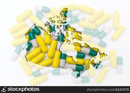 Outline canada map with transparent background of capsules symbolizing pharmacy and medicine