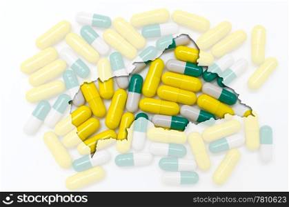 Outline central african republic map with transparent background of capsules symbolizing pharmacy and medicine