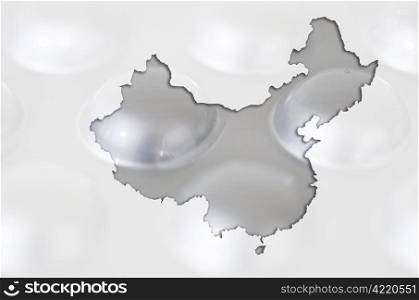 Outline china map with transparent background of capsules symbolizing pharmacy and medicine