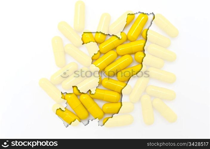Outline congo map with transparent background of capsules symbolizing pharmacy and medicine