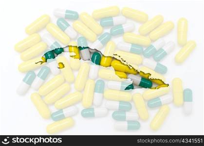 Outline cuba map with transparent background of capsules symbolizing pharmacy and medicine