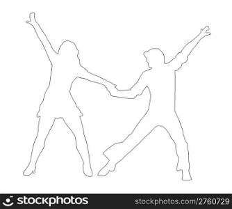 Outline Dancing Couple Silhouette in 1970s dance Pose
