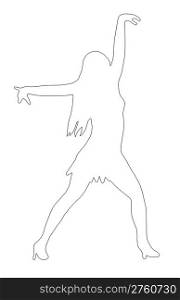 Outline Dancing Girl with Spread Arms in Sexy Pose Silhouette