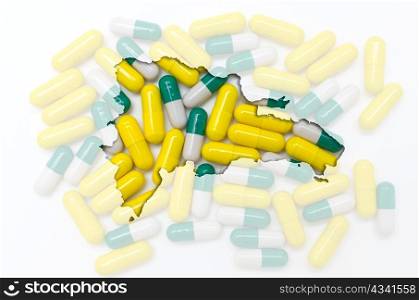 Outline dominican republic map with transparent background of capsules symbolizing pharmacy and medicine