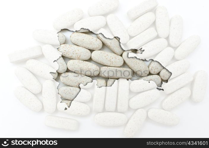 Outline dominican republic map with transparent background of capsules symbolizing pharmacy and medicine