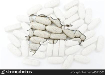 Outline dominican republic map with transparent background of capsules symbolizing pharmacy and medicine