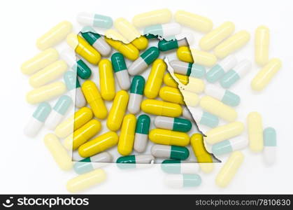 Outline egypt map with transparent background of capsules symbolizing pharmacy and medicine