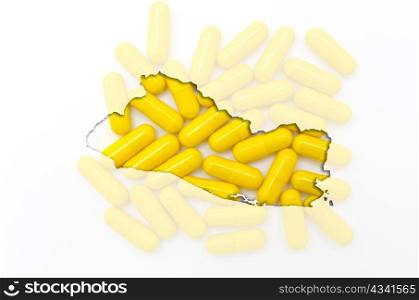 Outline el salvador map with transparent background of capsules symbolizing pharmacy and medicine