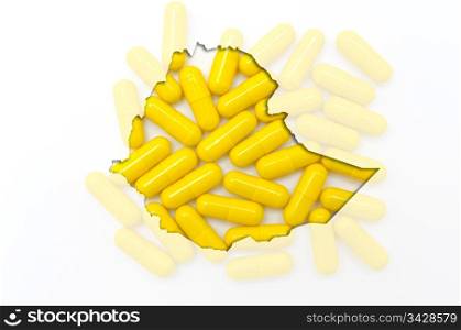 Outline ethiopia map with transparent background of capsules symbolizing pharmacy and medicine