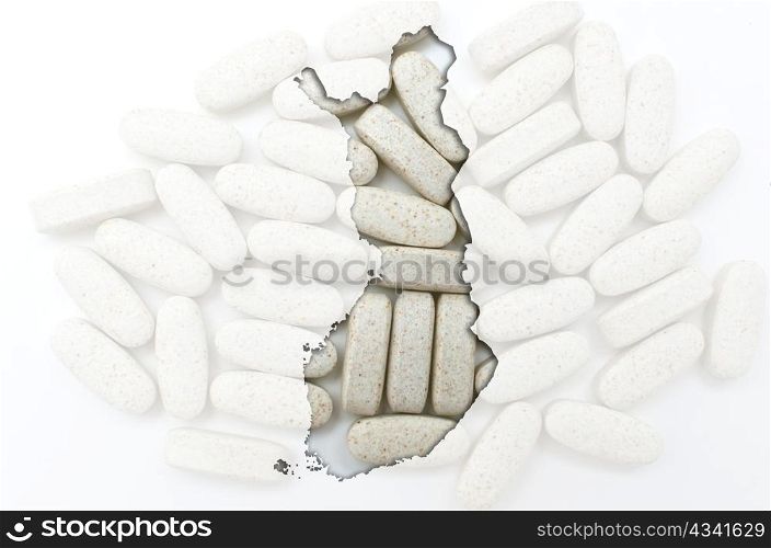 Outline finland map with transparent background of capsules symbolizing pharmacy and medicine