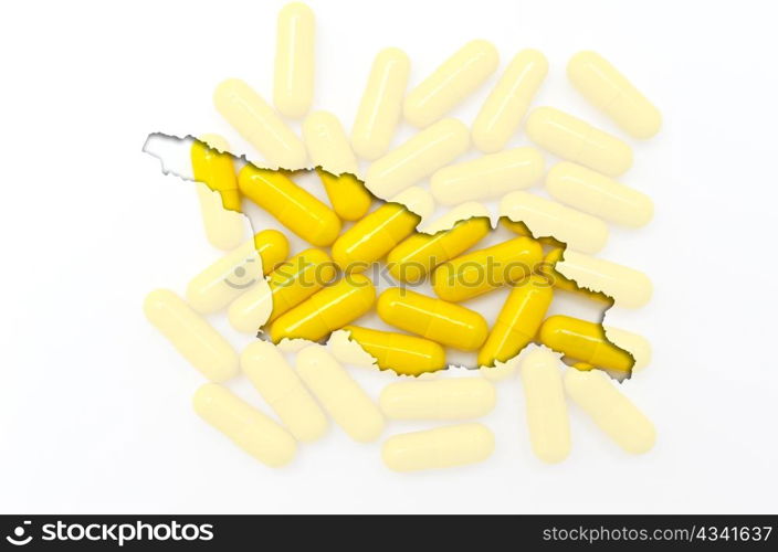 Outline georgia map with transparent background of capsules symbolizing pharmacy and medicine