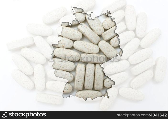Outline germany map with transparent background of capsules symbolizing pharmacy and medicine
