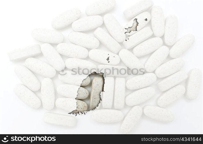 Outline grenada map with transparent background of capsules symbolizing pharmacy and medicine
