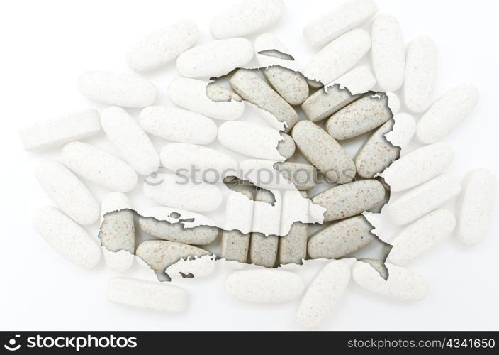 Outline haiti map with transparent background of capsules symbolizing pharmacy and medicine