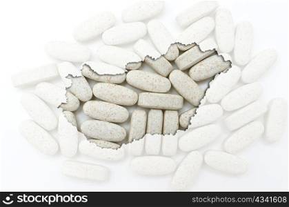 Outline hungary map with transparent background of capsules symbolizing pharmacy and medicine