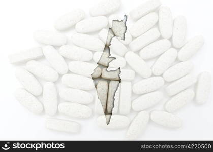 Outline israel map with transparent background of capsules symbolizing pharmacy and medicine