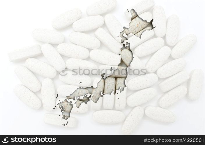 Outline japan map with transparent background of capsules symbolizing pharmacy and medicine