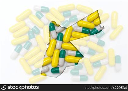 Outline jordan map with transparent background of capsules symbolizing pharmacy and medicine