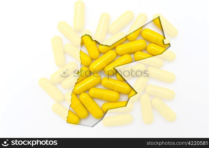 Outline jordan map with transparent background of capsules symbolizing pharmacy and medicine