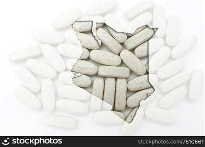 Outline kenya map with transparent background of capsules symbolizing pharmacy and medicine