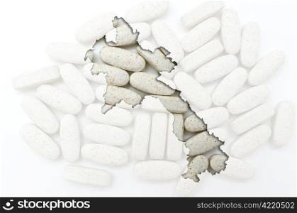 Outline laos map with transparent background of capsules symbolizing pharmacy and medicine