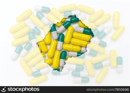 Outline lesotho map with transparent background of capsules symbolizing pharmacy and medicine