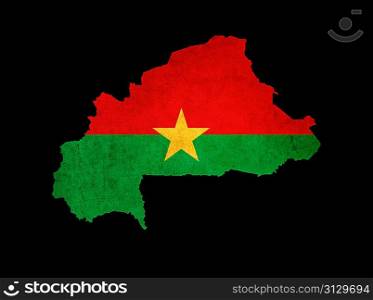 Outline map of Burkina Faso with flag and grunge paper effect