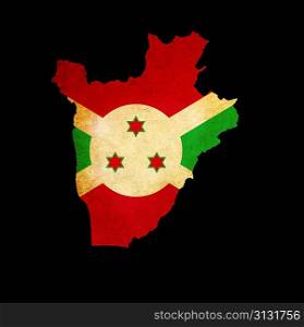 Outline map of Burundi with flag and grunge paper effect