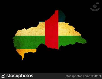 Outline map of Central African Republic with flag and grunge paper effect