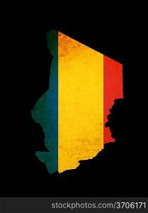 Outline map of Chad with flag and grunge paper effect
