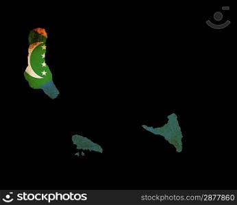Outline map of Comoros with flag and grunge paper effect