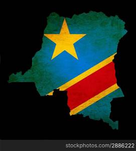 Outline map of Democratic Republic of Congo with flag and grunge paper effect