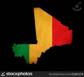Outline map of Mali with flag and grunge paper effect
