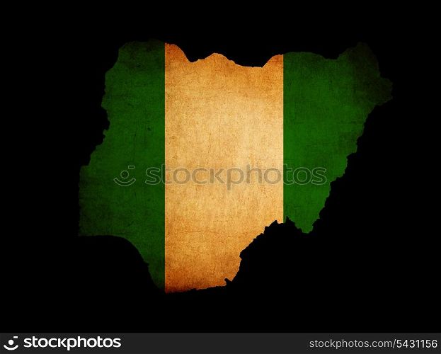 Outline map of Nigeria with flag and grunge paper effect