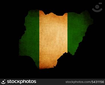 Outline map of Nigeria with flag and grunge paper effect