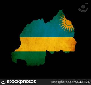 Outline map of Rwanda with flag and grunge paper effect