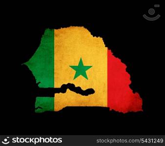 Outline map of Senegal with flag and grunge paper effect