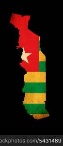Outline map of Togo with flag and grunge paper effect