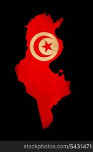 Outline map of Tunisia with flag and grunge paper effect