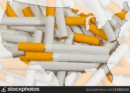 Outline map of USA with cigarettes in background