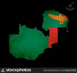 Outline map of Zambia with flag and grunge paper effect