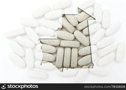 Outline mauritania map with transparent background of capsules symbolizing pharmacy and medicine