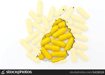 Outline mauritius map with transparent background of capsules symbolizing pharmacy and medicine