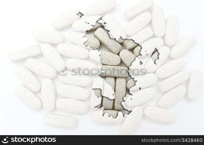 Outline mayotte map with transparent background of capsules symbolizing pharmacy and medicine