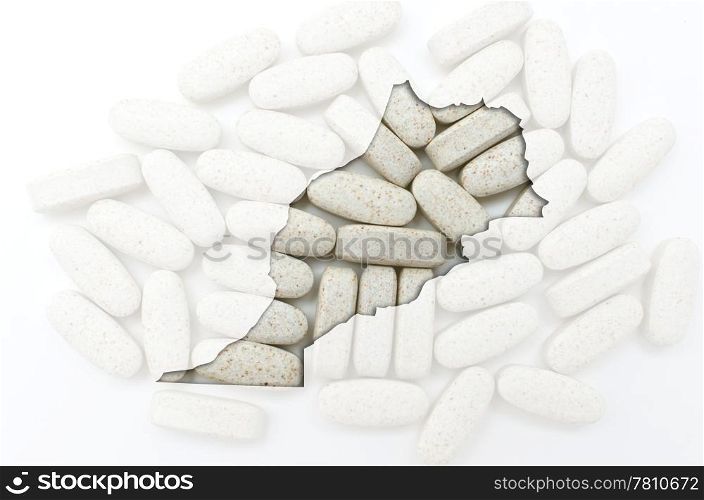 Outline morocco map with transparent background of capsules symbolizing pharmacy and medicine
