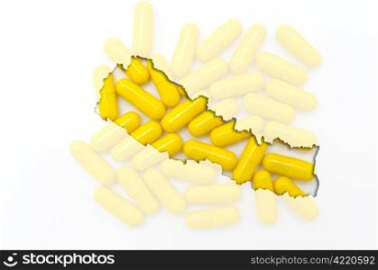 Outline nepal map with transparent background of capsules symbolizing pharmacy and medicine