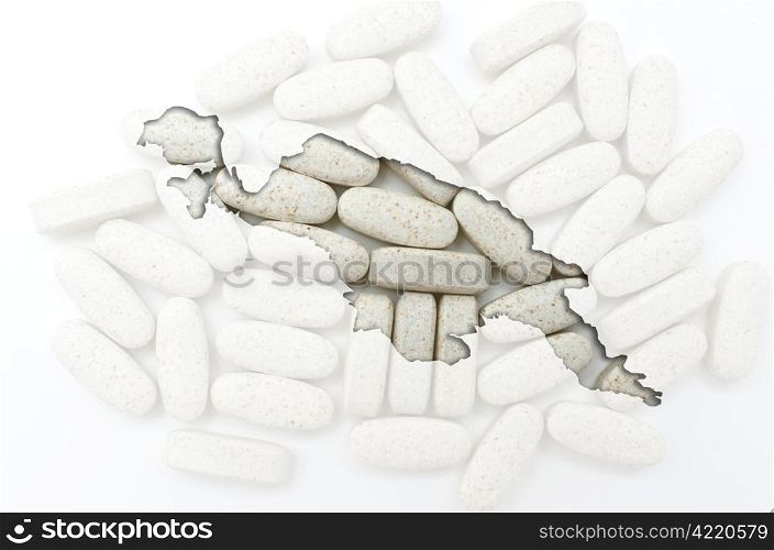 Outline new guinea map with transparent background of capsules symbolizing pharmacy and medicine