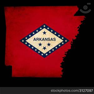 Outline of American USA Arkansas state with grunge effect flag insert